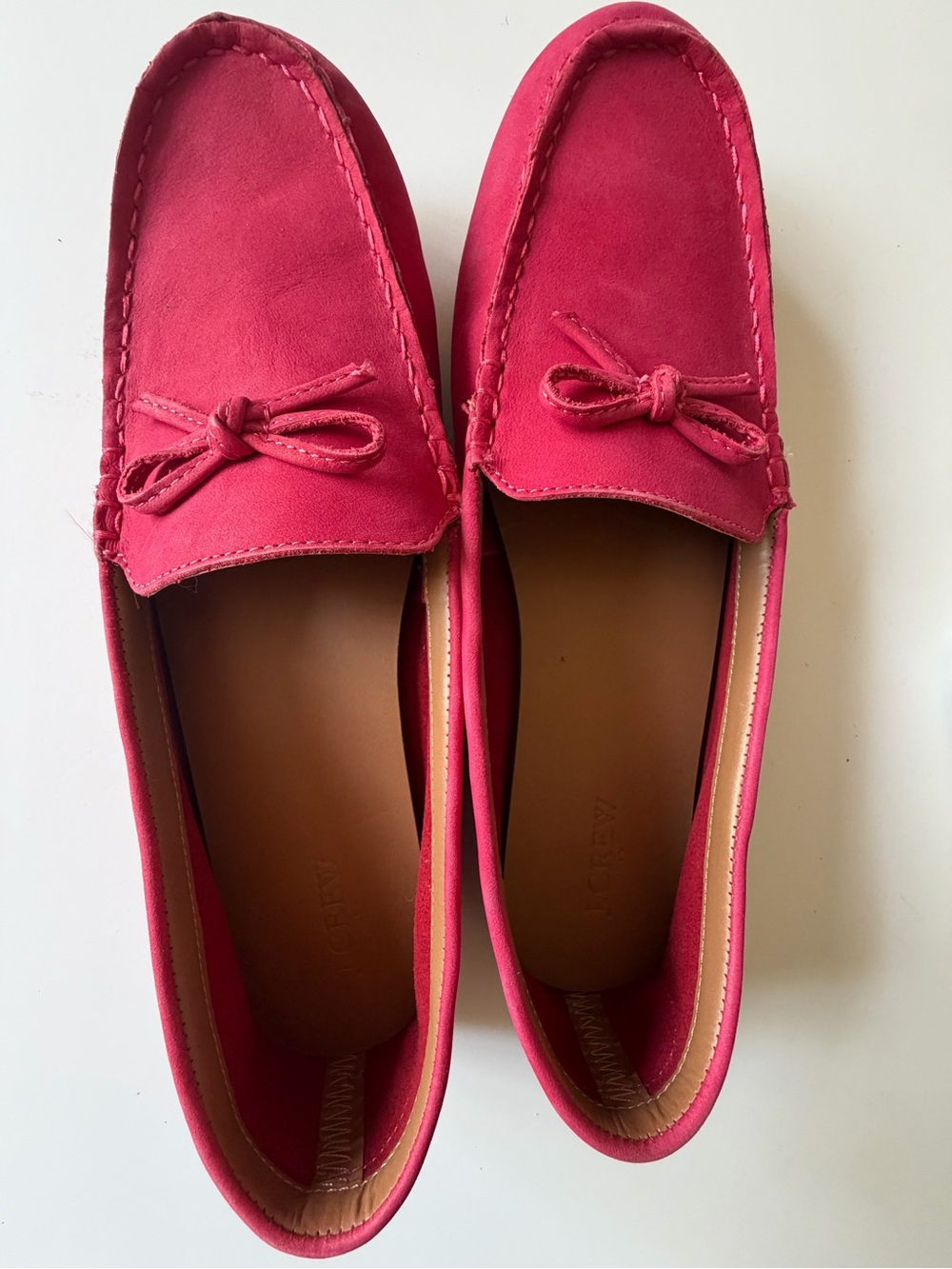 J. Crew Hot Pink Suede Bow Loafers